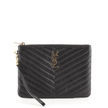 Saint Laurent Classic Monogram Wristlet Pouch Matelasse Chevron Leather Small