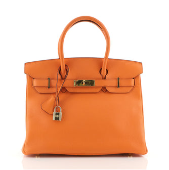 Hermes Birkin Handbag Orange Clemence with Gold Hardware 30