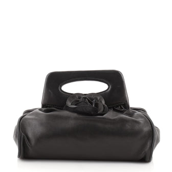 Chanel Vintage Camellia Frame Clutch Leather