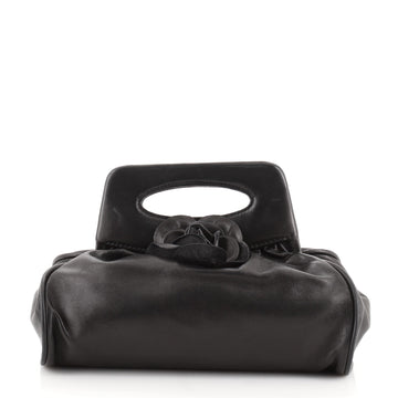 Chanel Vintage Camellia Frame Clutch Leather