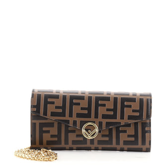 Fendi Kan I F Continental Wallet on Chain Zucca Embossed Leather