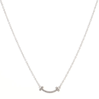 Tiffany & Co. T Smile Pendant Necklace 18K White Gold with Diamonds Mini