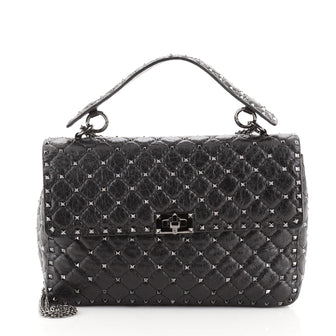 Valentino Rockstud Spike Flap Bag Quilted Leather Large