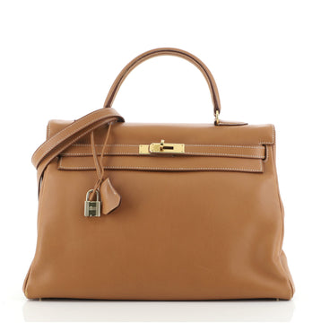 Hermes Kelly Handbag Brown Gulliver with Gold Hardware 35