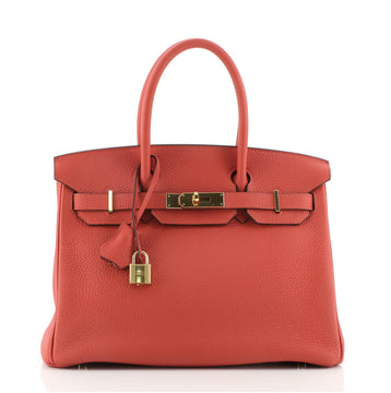 Hermes Birkin Handbag Red Clemence with Gold Hardware 30