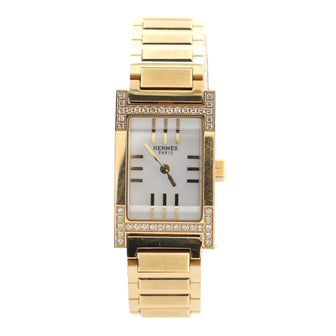 Hermes Tandem Quartz Watch Yellow Gold with Diamond Bezel and Mother of Pearl 19
