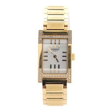 Hermes Tandem Quartz Watch Yellow Gold with Diamond Bezel and Mother of Pearl 19