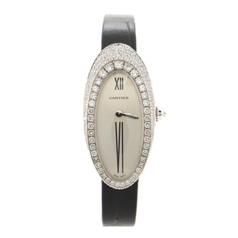 Cartier Alcyone Quartz Watch White Gold and Crocodile with Diamond Bezel 20