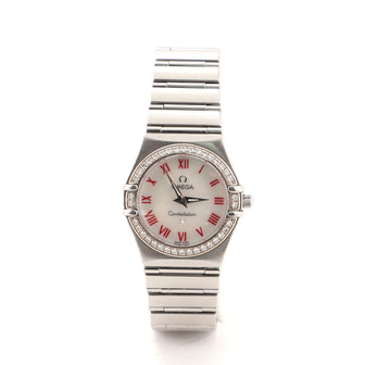 Omega Constellation Quartz Watch Stainless Steel with Diamond Bezel and Mother-of-Pearl 25