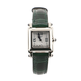 Happy Sport Square Quartz Watch Stainless Steel with Diamonds and Alligator 23