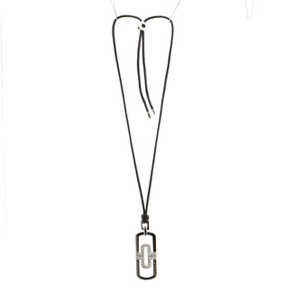 Bvlgari Parentesi Pendant Necklace Leather Cord with 18k White Gold with Steel and Diamonds