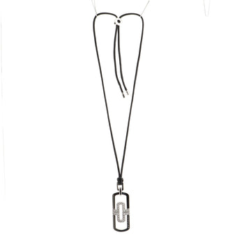 Bvlgari Parentesi Pendant Necklace Leather Cord with 18k White Gold with Steel and Diamonds