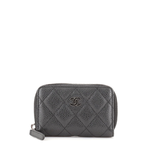 CHANEL Caviar Quilted Round Clip On Coin Purse Black 1288212