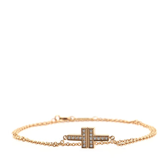 Tiffany & Co. T Double Chain Bracelet 18K Rose Gold and Diamonds Medium