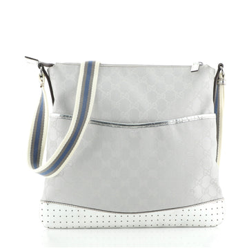 Gucci Zip Messenger Bag GG Canvas with Perforated Leather Medium