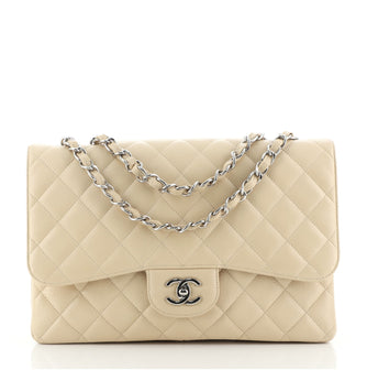 Chanel Vintage Classic Single Flap Bag Quilted Caviar Jumbo