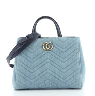 Gucci Pearly GG Marmont Tote Matelasse Denim Small