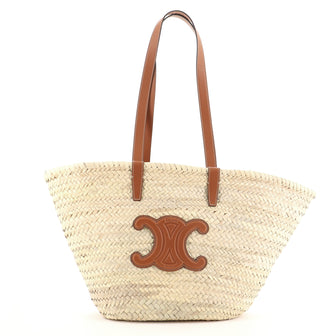 Celine Triomphe Basket Shoulder Bag Raffia with Leather Large