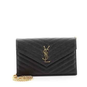 Saint Laurent Classic Monogram Wallet on Chain Matelasse Chevron Leather Small