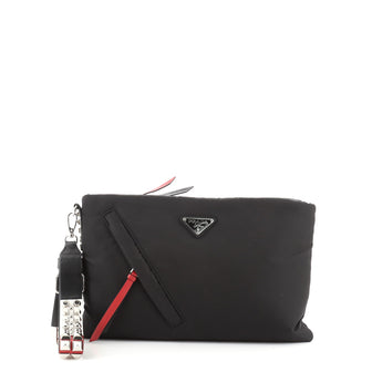 Prada New Vela Zip Pouch Tessuto with Studded Detail Large