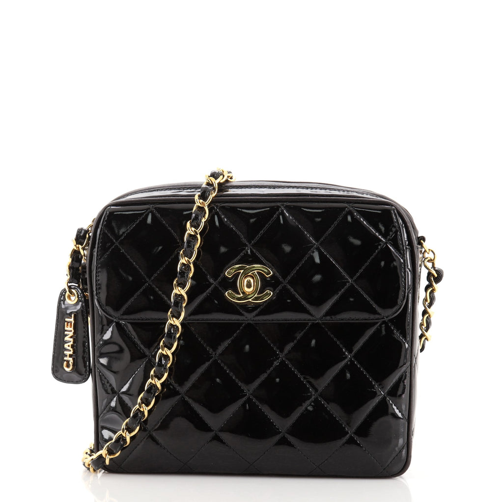CHANEL Patent Calfskin Quilted Mini Rectangular Flap So Black 1235241