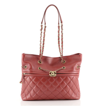 Chanel Drawstring Chain Tote Quilted Metallic Calfskin Medium