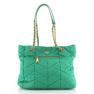 Prada Chain Front Zip Tote Quilted Tessuto Medium