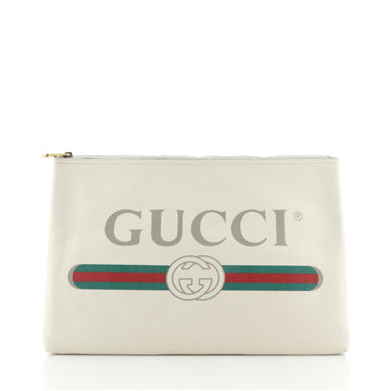 Gucci Logo Zip Pouch Printed Leather Medium