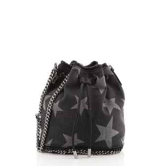Stella McCartney Falabella Drawstring Bucket Bag Printed Denim Small