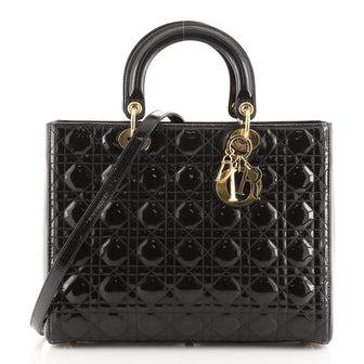 Christian Dior Vintage Lady Dior Bag Cannage Quilt Patent Large