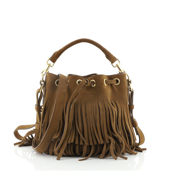 Saint Laurent Fringe Emmanuelle Bucket Bag Suede Small