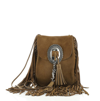 Saint Laurent Anita Flat Fringe Crossbody Bag Suede
