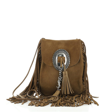 Saint Laurent Anita Flat Fringe Crossbody Bag Suede