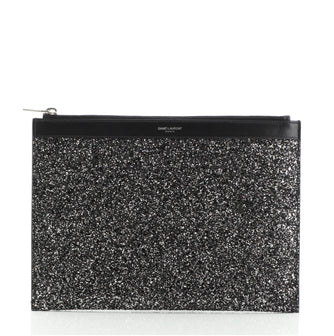 Saint Laurent Zip Pouch Glitter Leather Medium