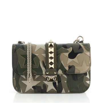 Valentino Glam Lock Shoulder Bag Camo Leather and Canvas Medium