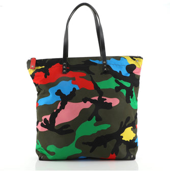 Valentino Zip Top Tote Camo Nylon Large