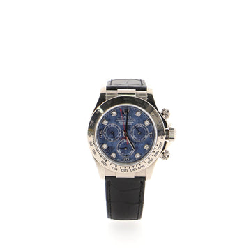 Rolex Oyster Perpetual Cosmograph Daytona Automatic Watch Watch White Gold and Alligator with Sodalite Dial and Diamond Markers 40
