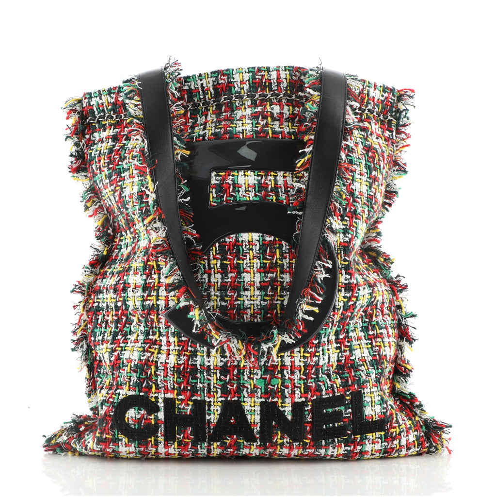 chanel tweed shopping tote bag