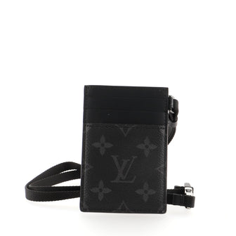Louis Vuitton Card Holder on Strap Monogram Eclipse Canvas Black
