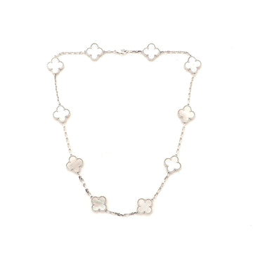 Van Cleef & Arpels Vintage Alhambra 10 Motifs Necklace 18K White Gold and Mother of Pearl