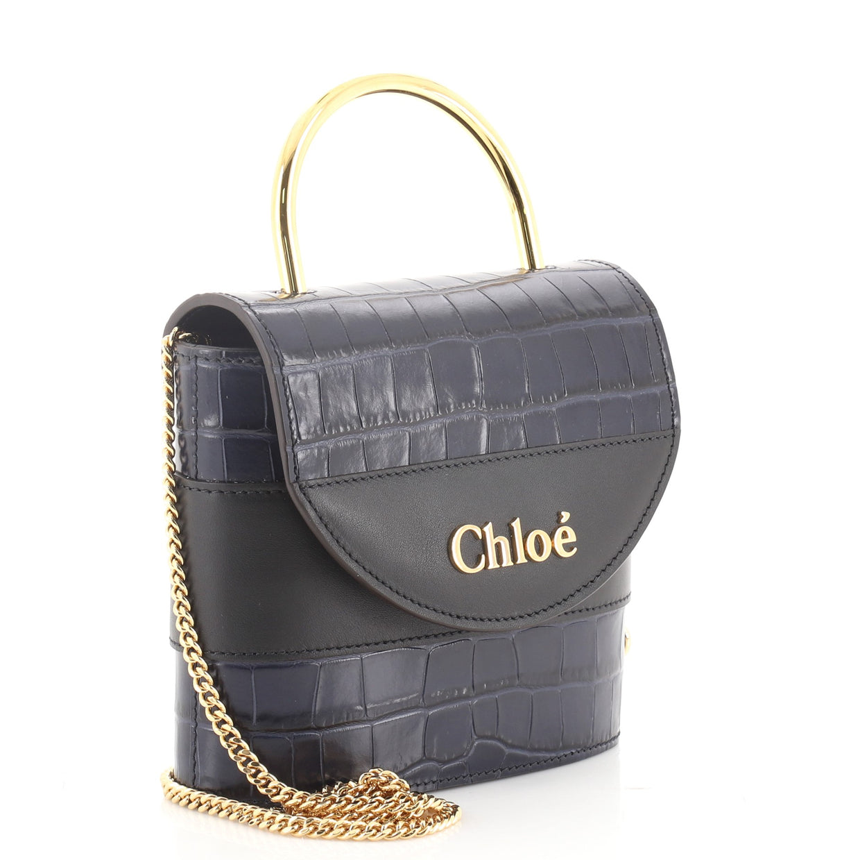 Chloe Aby Lock Bag Lizard Embossed Leather Small Blue 684633