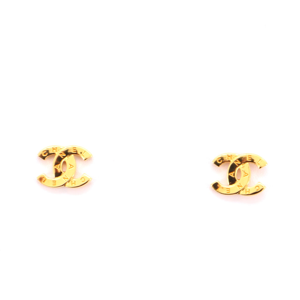 Chanel CC Paris Button Stud Earrings Metal Gold 684801