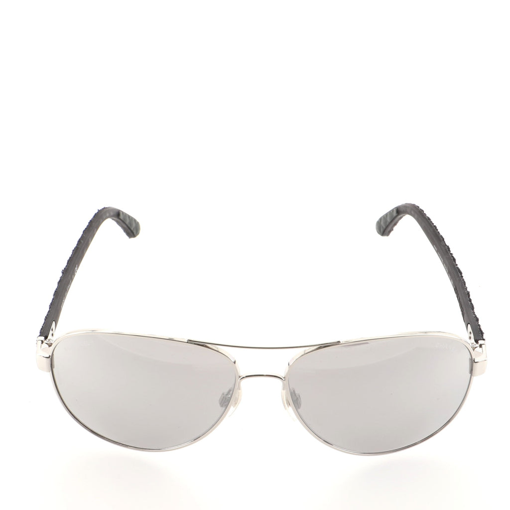 Chanel Aviator Quilt Sunglasses Denim and Metal Silver 684812