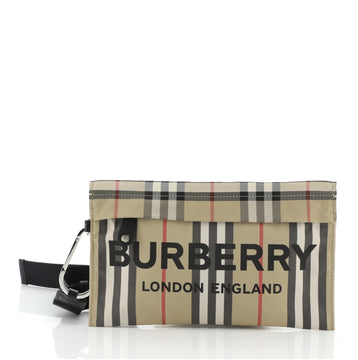 Burberry Logo Zip Wristlet Pouch Heritage Stripe Nylon