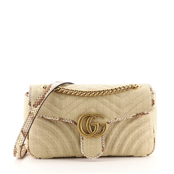 Gucci GG Marmont Flap Bag Matelasse Raffia with Snakeskin Small