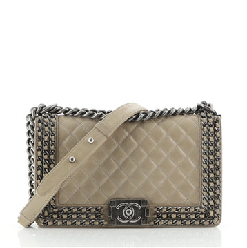 Chanel Chained Boy Flap Bag Quilted Glazed Calfskin Old Medium