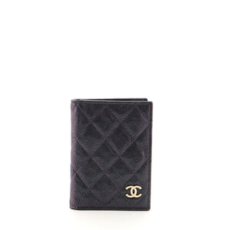 Chanel CC Bi-Fold Card Case Quilted Caviar Green 685311