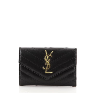 Saint Laurent Classic Monogram Flap Wallet Matelasse Chevron Leather Small