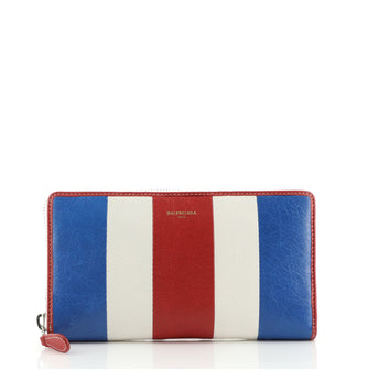 Balenciaga Bazar Zip Around Wallet Striped Leather Long