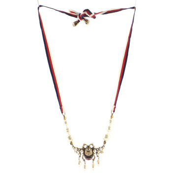 Gucci Sylvie Web Bee Necklace Faux Pearls and Metal with Grosgrain
